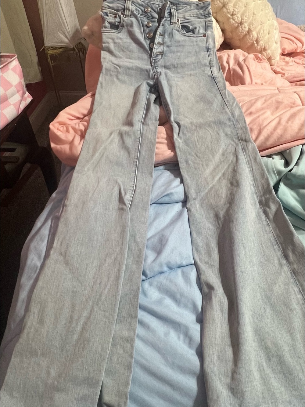 American Eagle Outfitters Light Blue High-Rise Button Fly Wide Leg Jeans Size 2